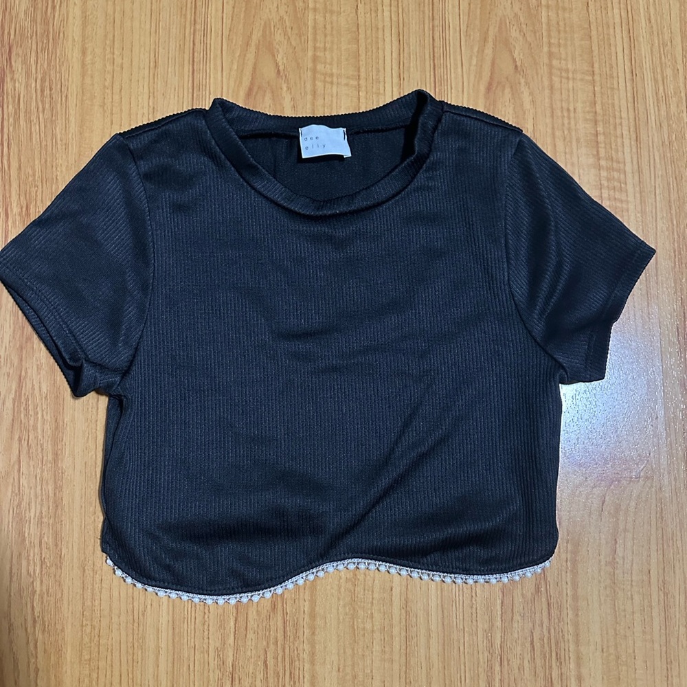Vici Black Cropped Tee with Pearl Accents